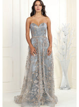 Sweetheart Prom Dress Floral Embroidered Long Strapless Evening Gown