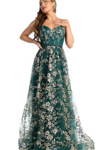 Sweetheart Prom Dress Floral Embroidered Long Strapless Evening Gown