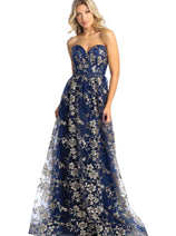 Sweetheart Prom Dress Floral Embroidered Long Strapless Evening Gown
