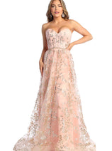 Sweetheart Prom Dress Floral Embroidered Long Strapless Evening Gown