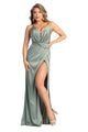 Sexy High Slit Satin V-neckline Prom Dress