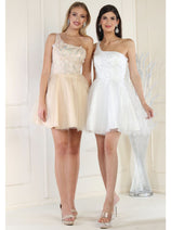 Champagne Bridesmaid Dresses-Inexpensive May Queen MQ1937 Glitter Short