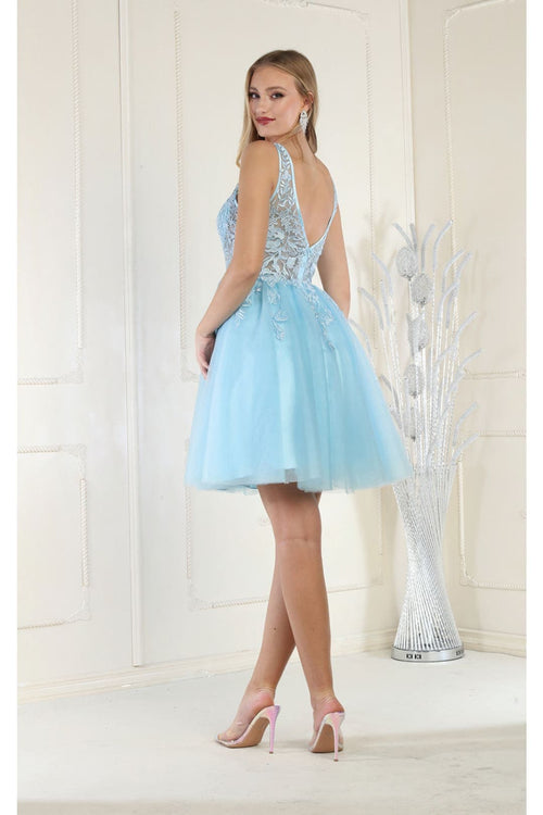 May Queen MQ1949 Deep V-neck Embroidered Cocktail Dress