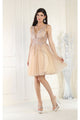 May Queen MQ1949 Deep V-neck Embroidered Cocktail Dress - CHAMPAGNE / 4
