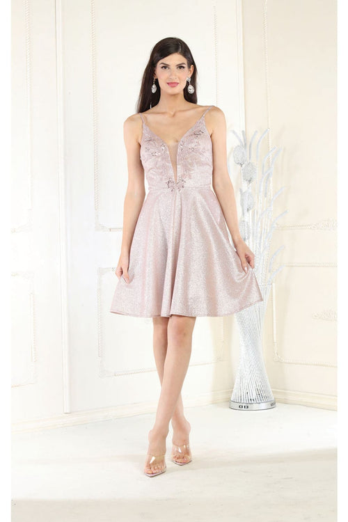 May Queen MQ1959 Spaghetti Straps Cocktail Dress - ROSEGOLD / 2