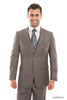 Mens Three Piece Ultra Slim Fit Birdseye Suit - MID TAUPE - 04 / US34S/W28 / EU44S/W38 - Mens Suits