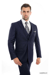 Mens Three Piece Ultra Slim Fit Birdseye Suit - NAVY - 01 / US34S/W28 / EU44S/W38 - Mens Suits
