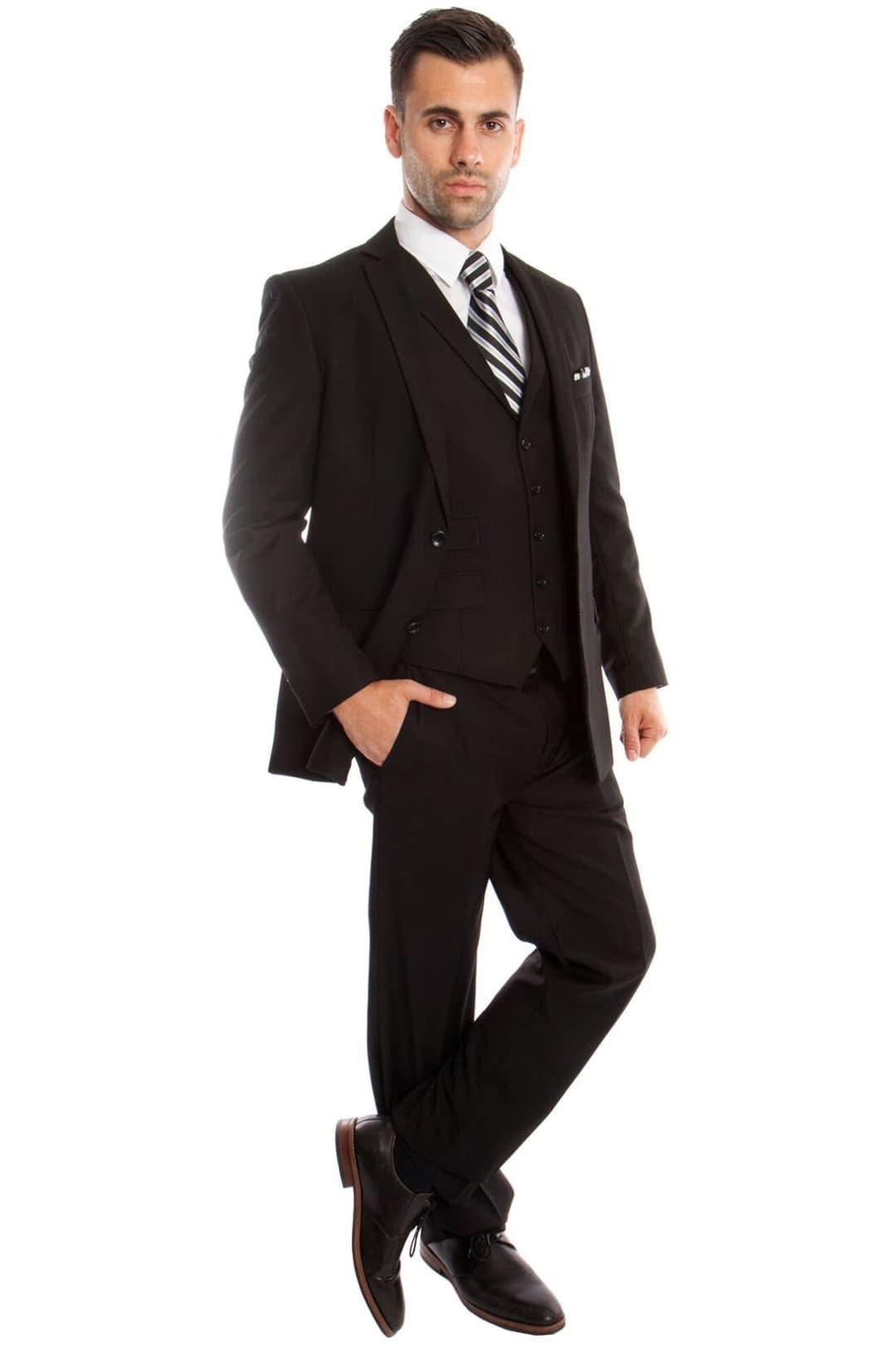 Mens Three Piece Ultra Slim Fit Solid Suit - Black 01 / US34S/W28 / EU44S/W38