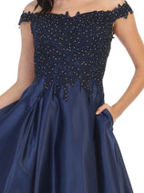 Off The Shoulder Pockets Cocktail A-line short Dress MQ1766