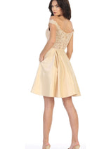 Off The Shoulder Pockets Cocktail A-line short Dress MQ1766