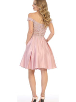 Off The Shoulder Pockets Cocktail A-line short Dress MQ1766