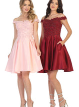 Off The Shoulder Pockets Cocktail A-line short Dress MQ1766
