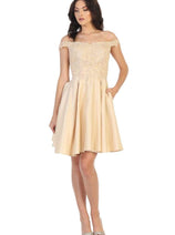 Off The Shoulder Pockets Cocktail A-line short Dress MQ1766