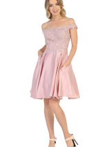 Off The Shoulder Pockets Cocktail A-line short Dress MQ1766